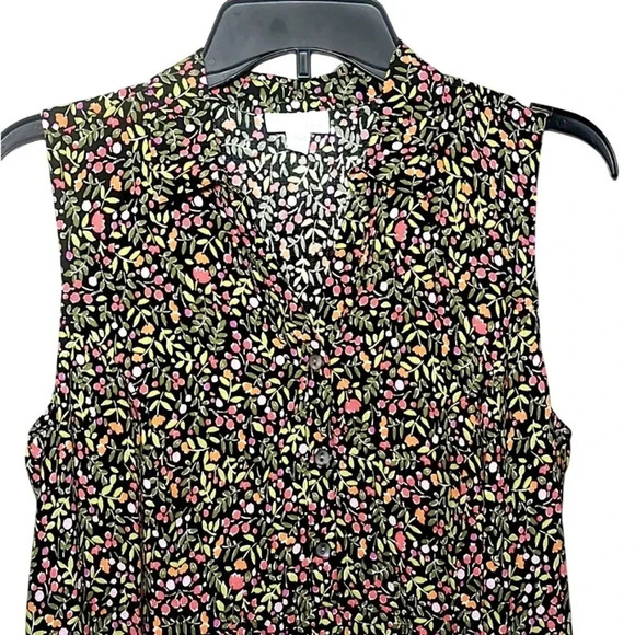 J. Jill Women's Floral Black Sleeveless Collared 3-Button Dress  Size Sm… - Picture 3 of 7